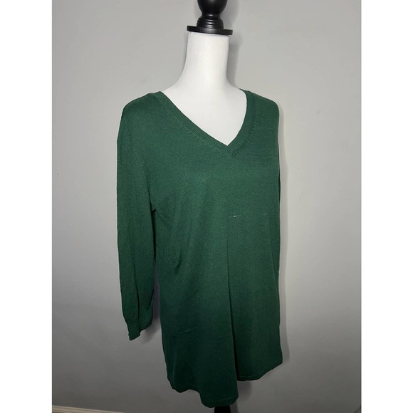 Susan Graver Green V Neck Tunic Sweater Button Back Knit Top Sz M - Picture 1 of 11